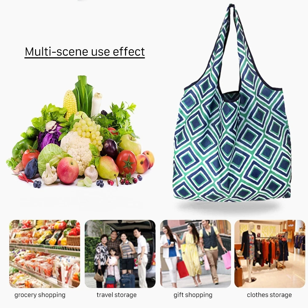 Big Eco-Friendly Folding Shopping Bag Reusable Portable Shoulder Handbag Travel Grocery Fashion Pocket Tote Heavy Storage Bags